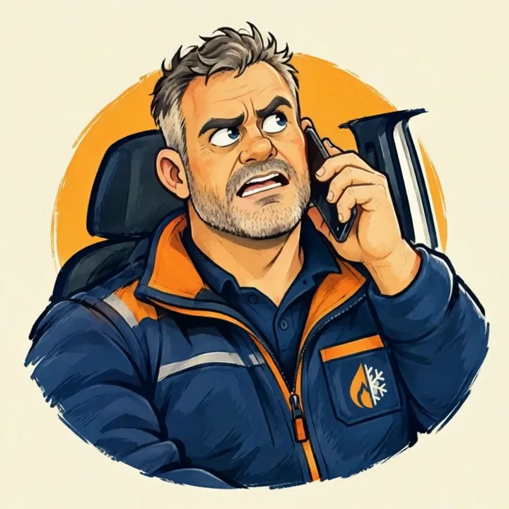 Mark, eigenaar van een installatiebedrijf, aan de telefoon